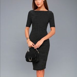 WEST VILLAGE BLACK STRIPED BODYCON MIDI DRESS